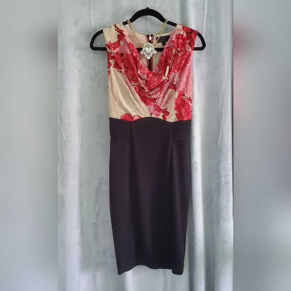 Ted Baker London Floral Cowl Neck Knee-length Sheath Pencil Dress w/ Pleats